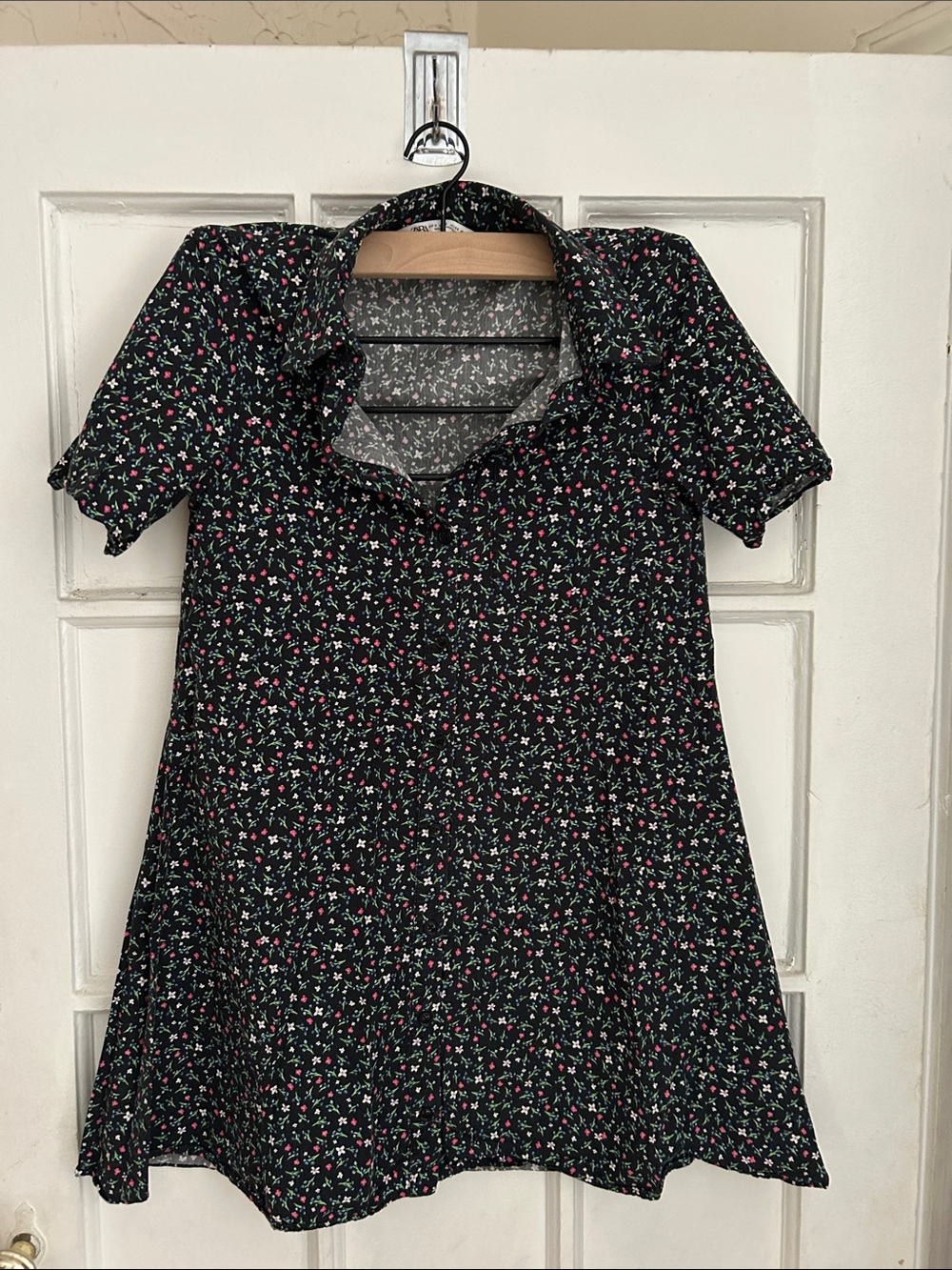 Zara Black Mini Dress with Pink and White Floral Print/Cotton